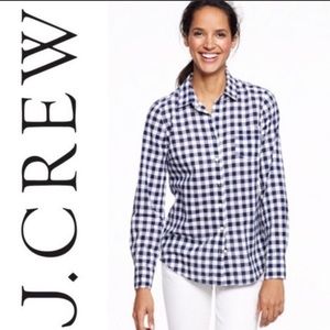 J Crew Navy and White Gingham Button Down Shirt